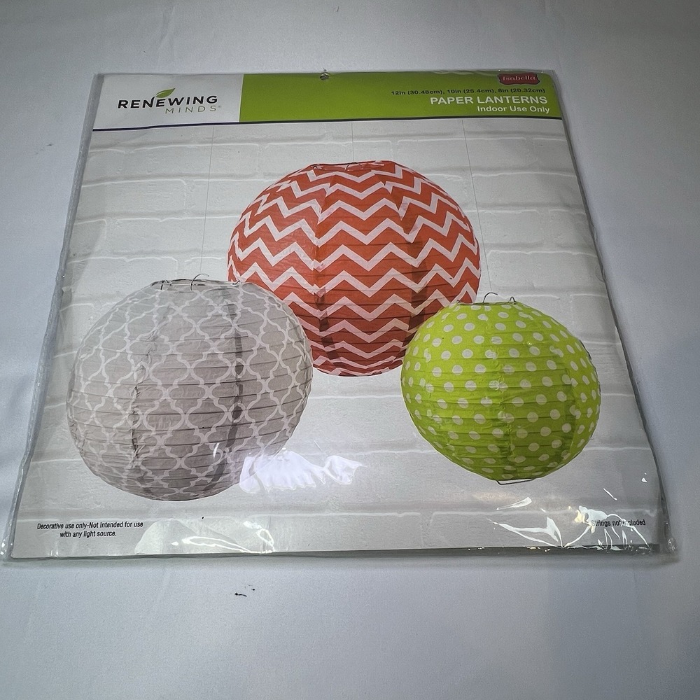 Renewing Minds Gray Red Green Spheres 3 Per Pack 3 12" 10"‎ 8" Paper Lanterns